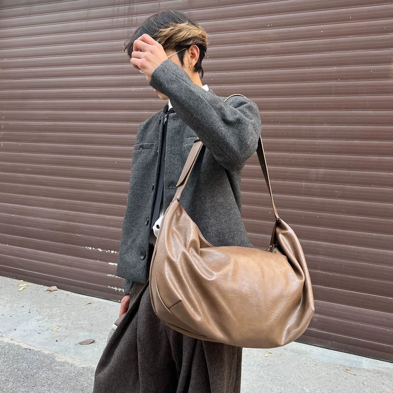 Leather Oversized Crossbody Hobo Bag - Image 8