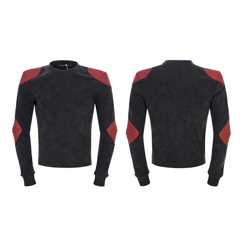 Leather Patchwork Long Sleeve Pullover - Image 7