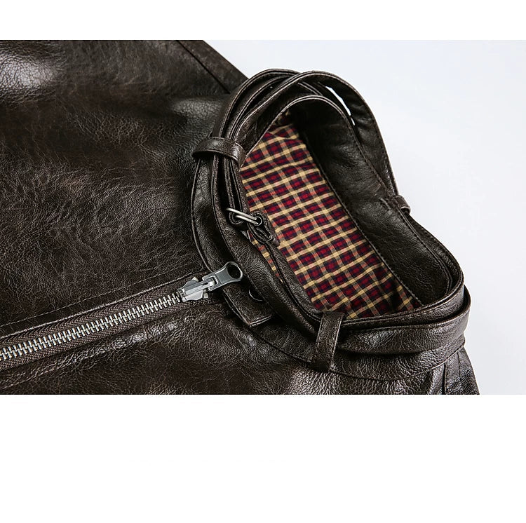 Leather Stand-Collar Motorcycle Jacket - Image 3