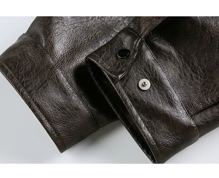 Leather Stand-Collar Motorcycle Jacket - Image 4