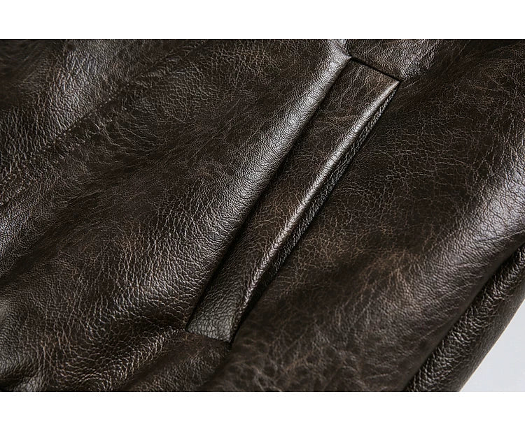 Leather Stand-Collar Motorcycle Jacket - Image 5