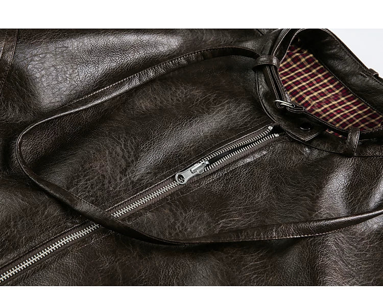 Leather Stand-Collar Motorcycle Jacket - Image 7