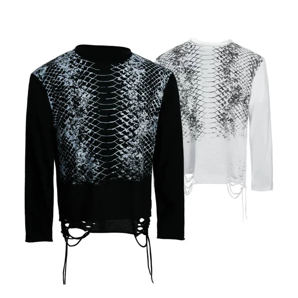 Python Print Distressed Tassel Pullover
