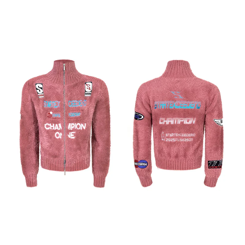 Racing Patch Fuzzy Zip Sweater - Image 10