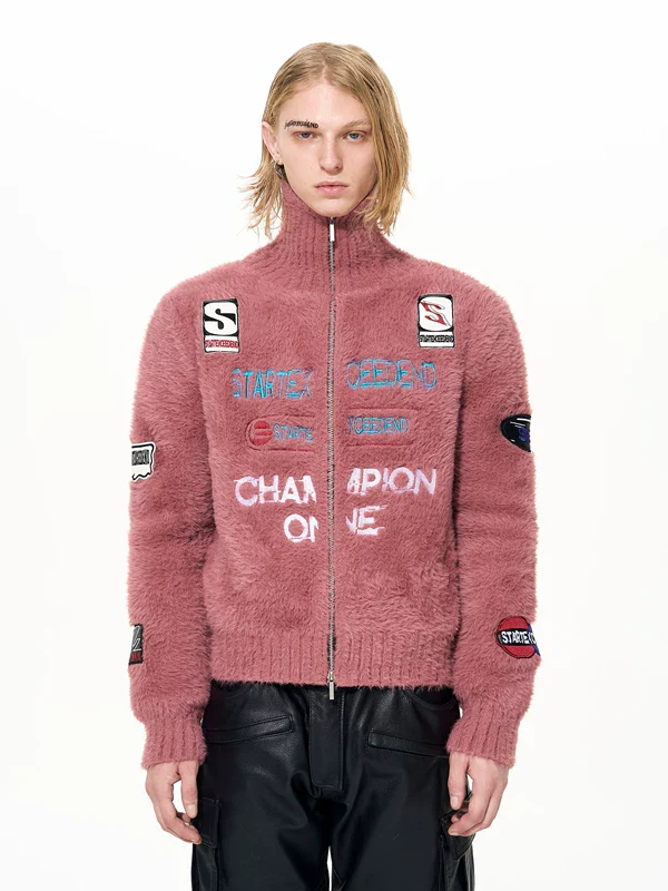 Racing Patch Fuzzy Zip Sweater - Image 3