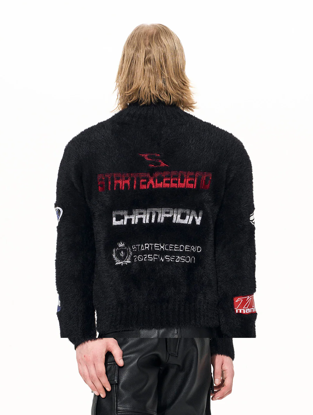 Racing Patch Fuzzy Zip Sweater - Image 4