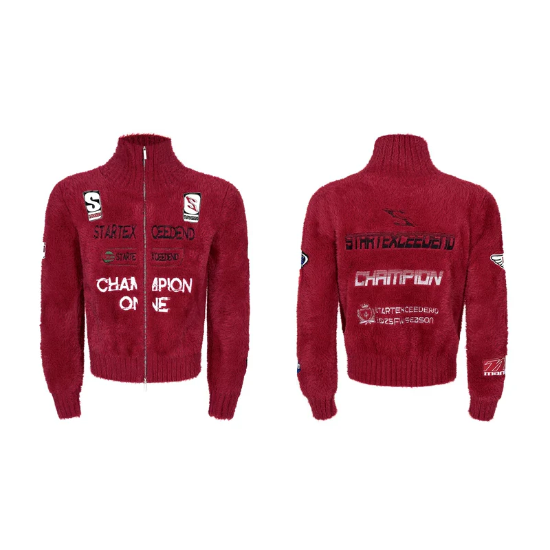 Racing Patch Fuzzy Zip Sweater - Image 9