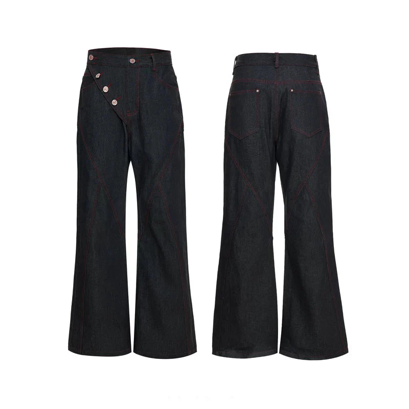 Side Vents Raw Denim Flared Pants - Image 5