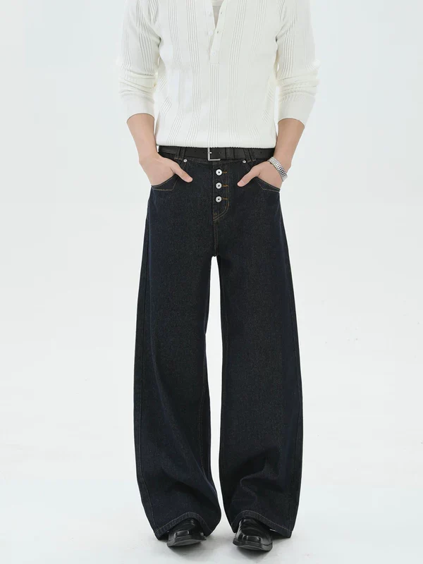 Raw Denim Wide Leg Button Fly Pants - Image 2