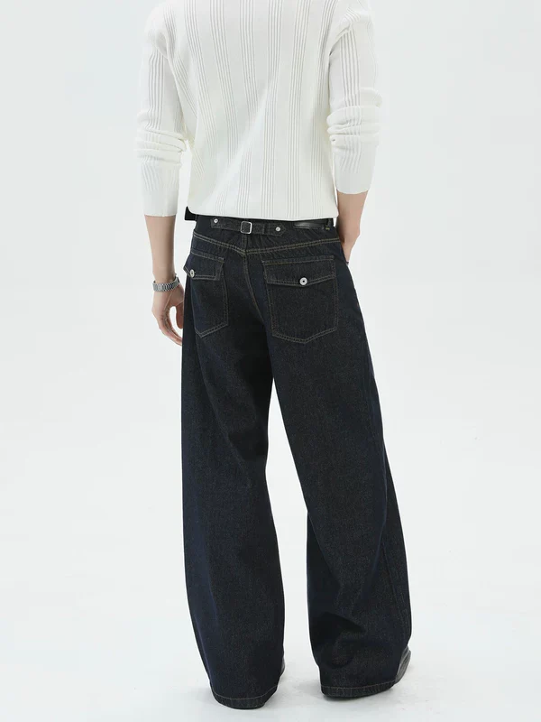 Raw Denim Wide Leg Button Fly Pants - Image 3