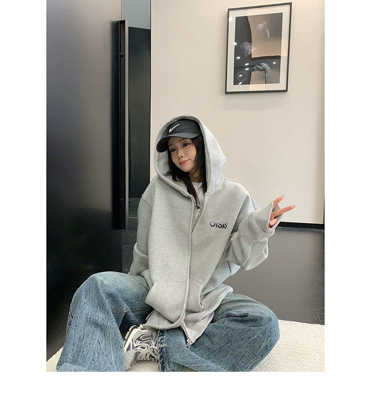 Relaxed Fit 3D Embroidered Zip Hoodie - Image 7