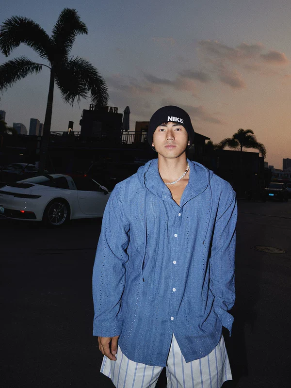 Relaxed Hooded Hollow Long Sleeve Shirt