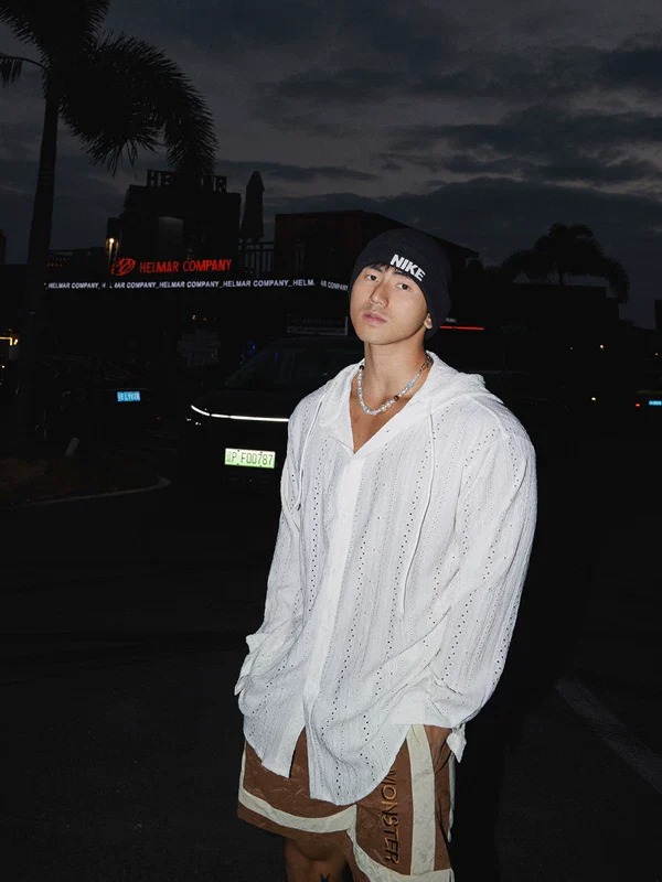 Relaxed Hooded Hollow Long Sleeve Shirt - Image 4