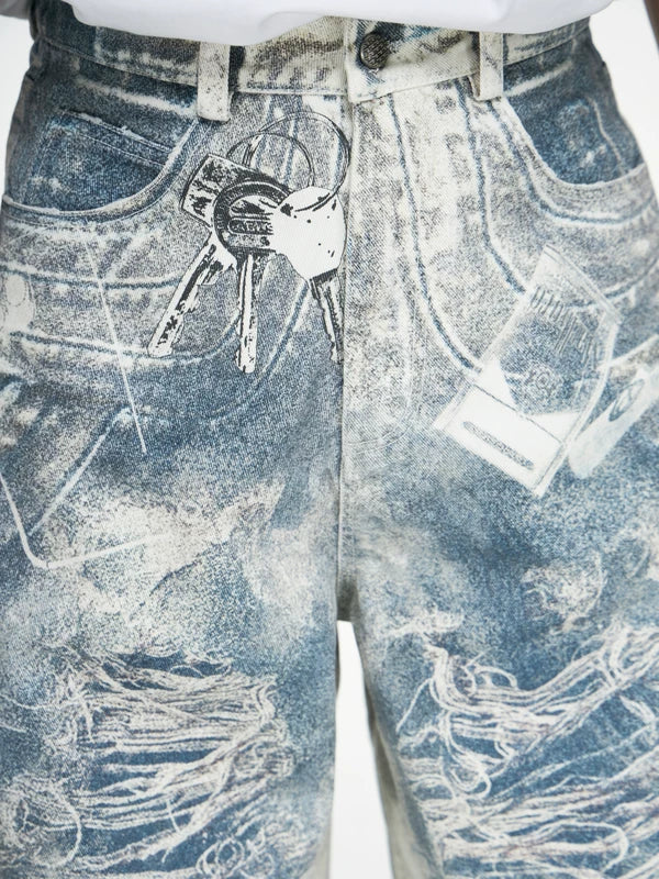 Retro 3D Print Baggy Wide-Leg Jeans - Image 3