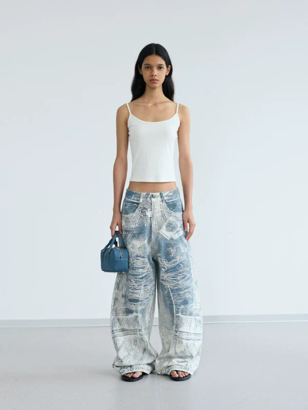 Retro 3D Print Baggy Wide-Leg Jeans - Image 4