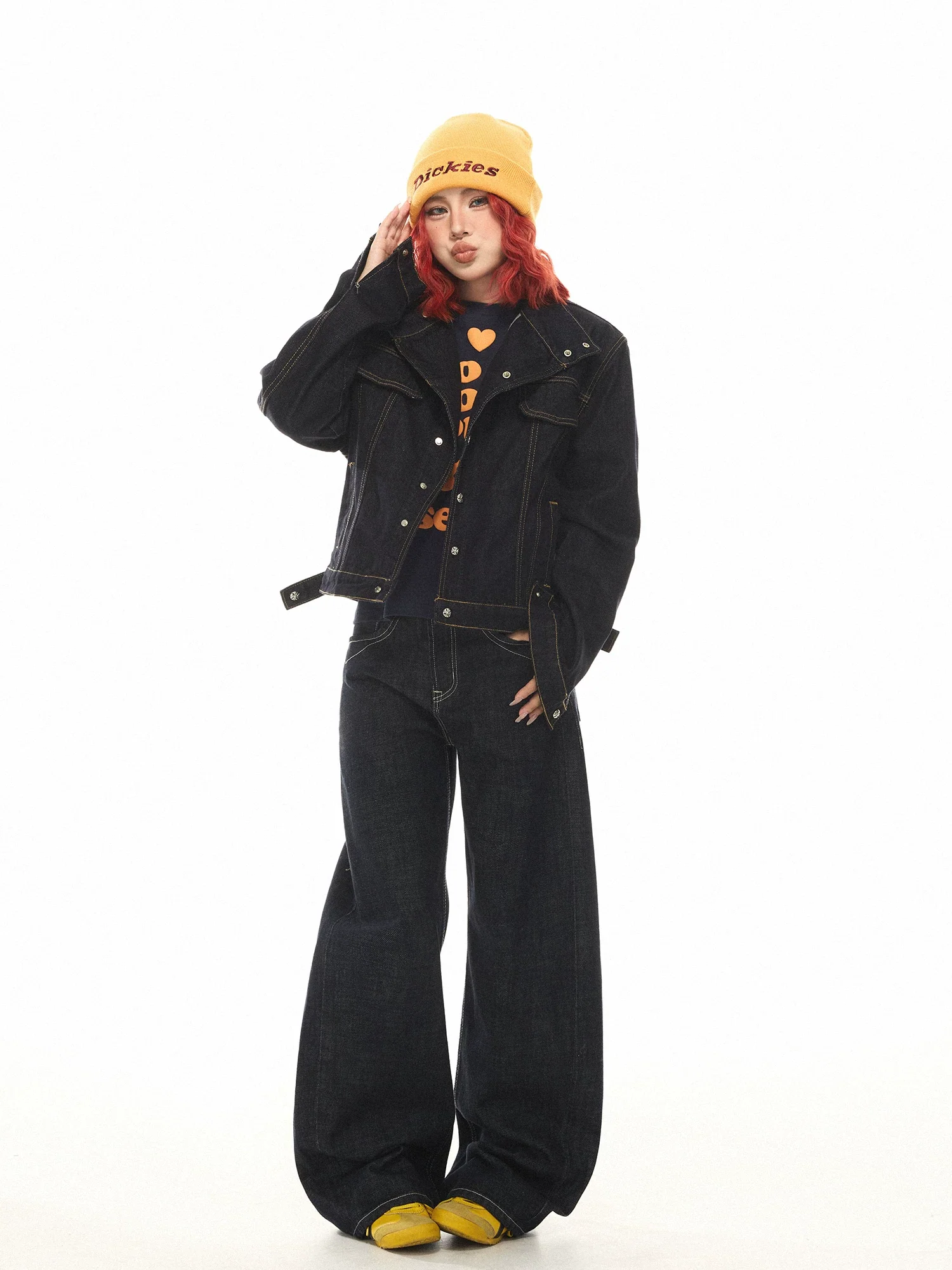 Retro Asymmetrical Collar Raw Denim Jacket - Image 6
