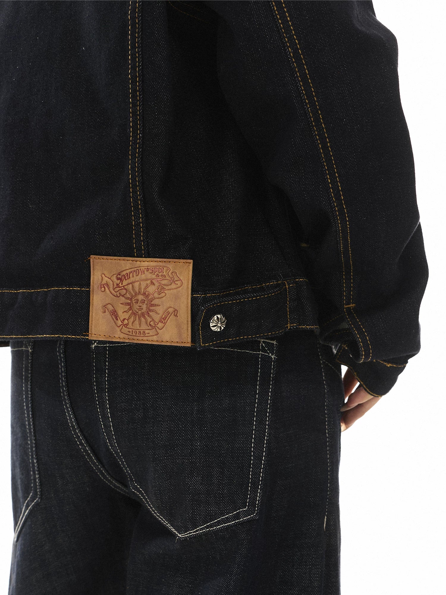 Retro Asymmetrical Collar Raw Denim Jacket - Image 7