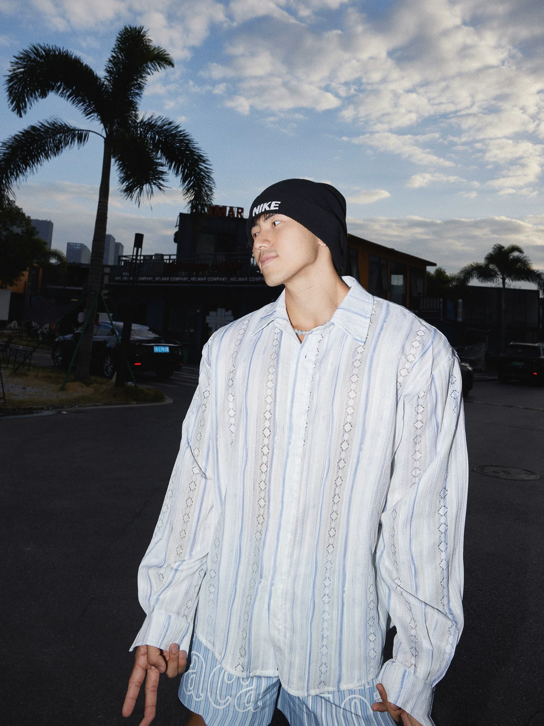 Diamond-Pattern Striped Long-Sleeve Shirt - Image 2