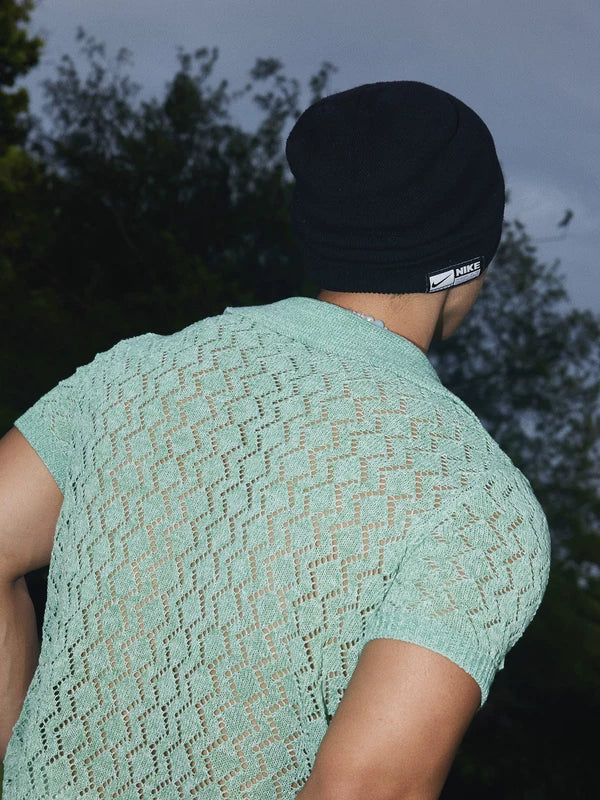 Diamond Plaid Knit Button Sweater - Image 4