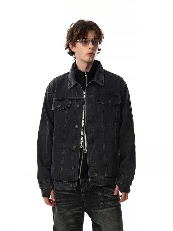 Retro Distressed Denim Workwear Jacket