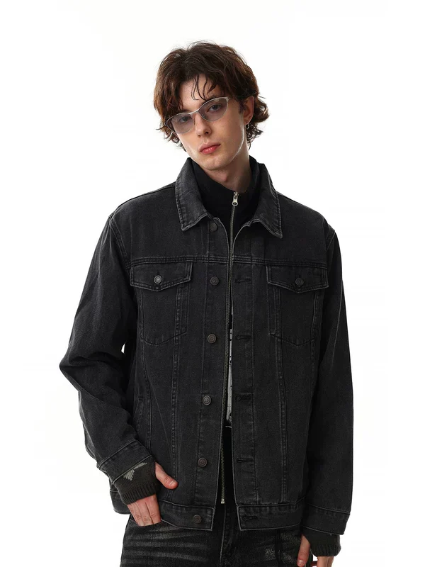 Retro Distressed Denim Workwear Jacket - Image 3