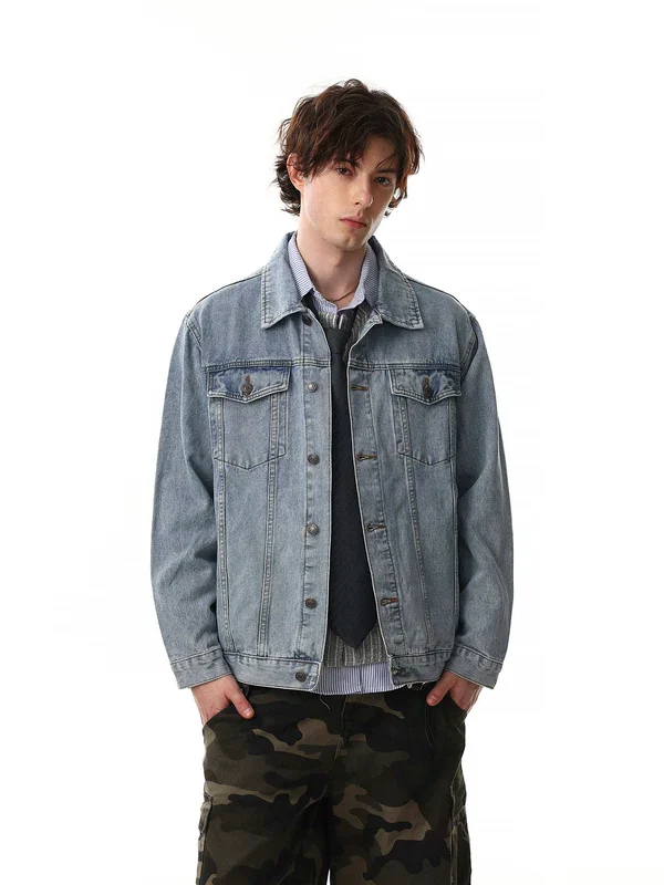 Retro Distressed Denim Workwear Jacket - Image 6