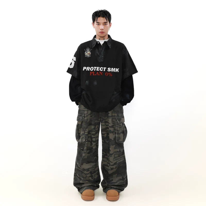 Distressed Faux Layered Rugby Shirt - Image 4