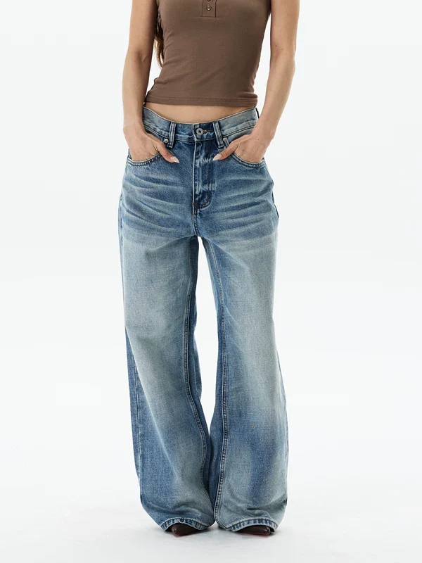 Retro Distressed Wide Leg Jeans