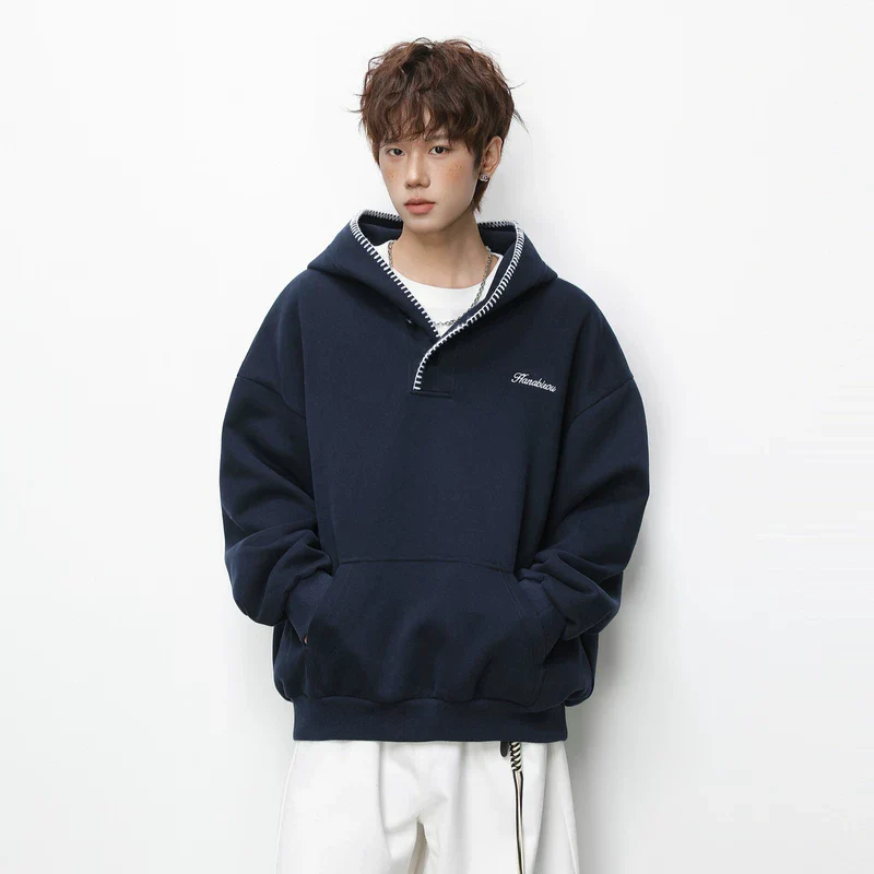 Embroidered Loose Hooded Sweatshirt