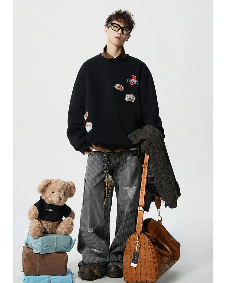 Embroidered Patch Crewneck Sweatshirt - Image 9