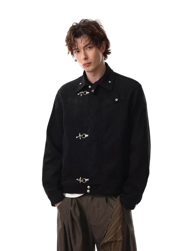 Embroidered Toggle Button Lapel Jacket - Image 2