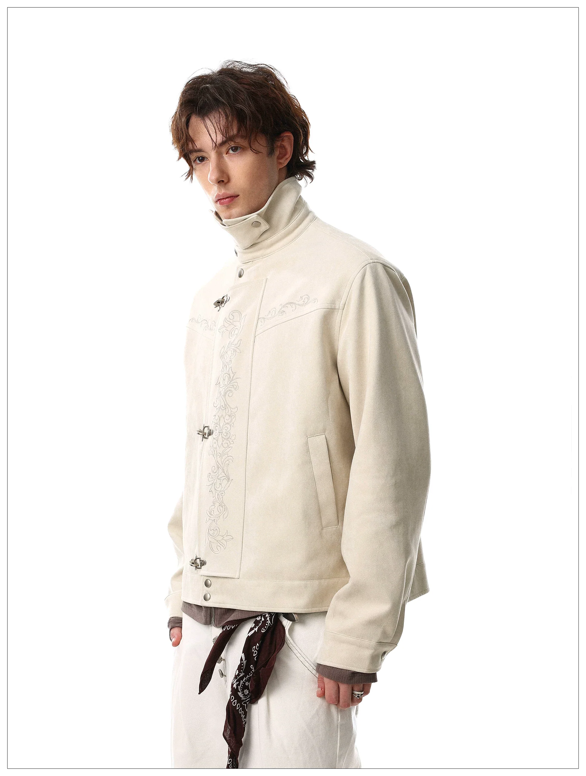Embroidered Toggle Button Lapel Jacket - Image 5