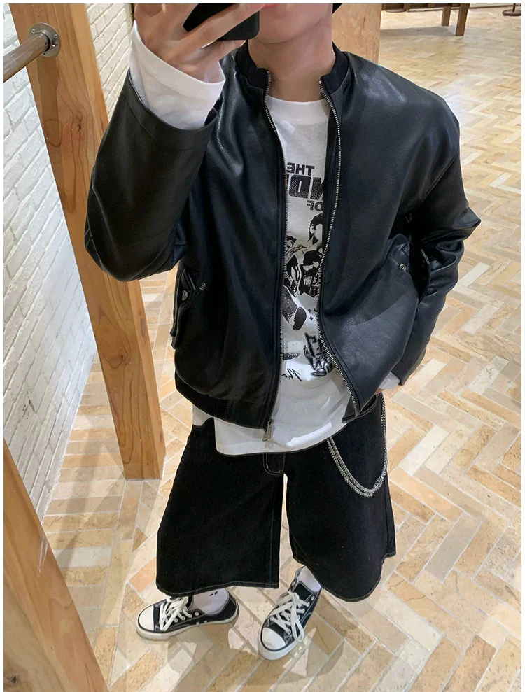 Retro Faux Leather Casual Jacket - Image 8