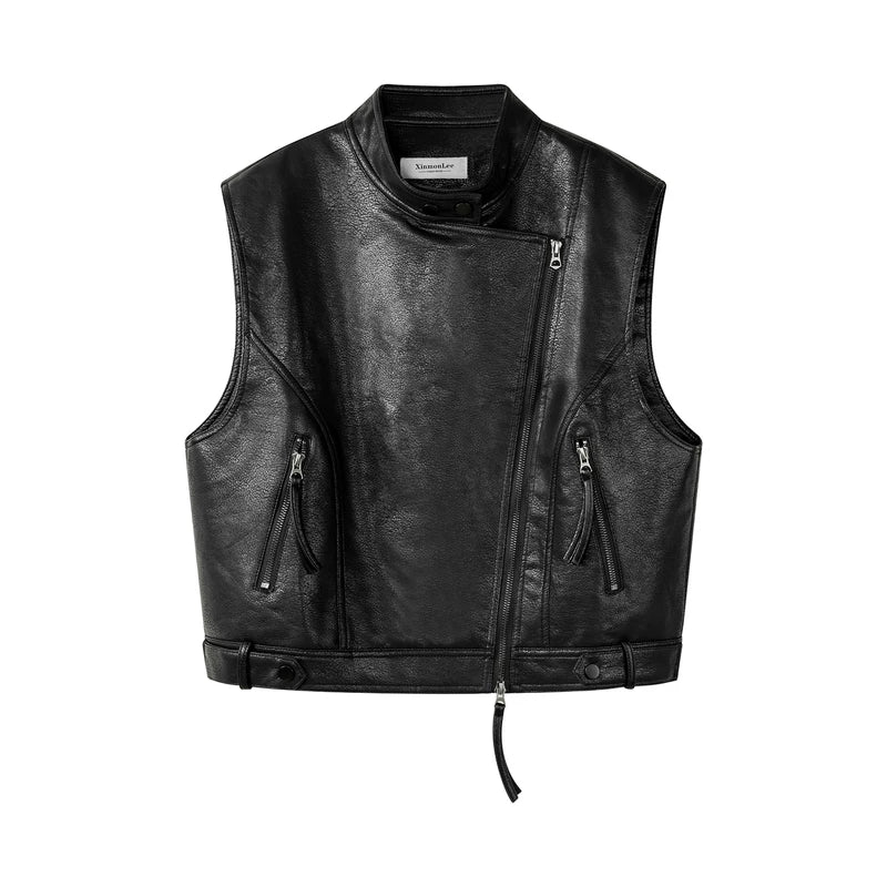 Retro Faux Leather Moto Vest