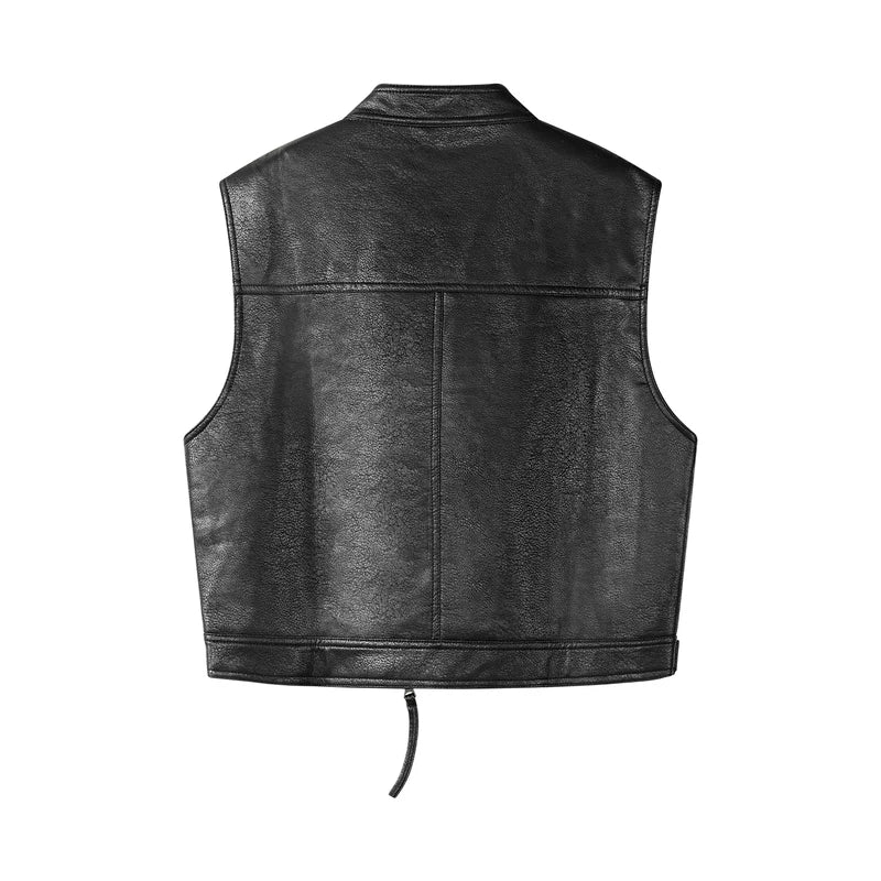 Retro Faux Leather Moto Vest - Image 2