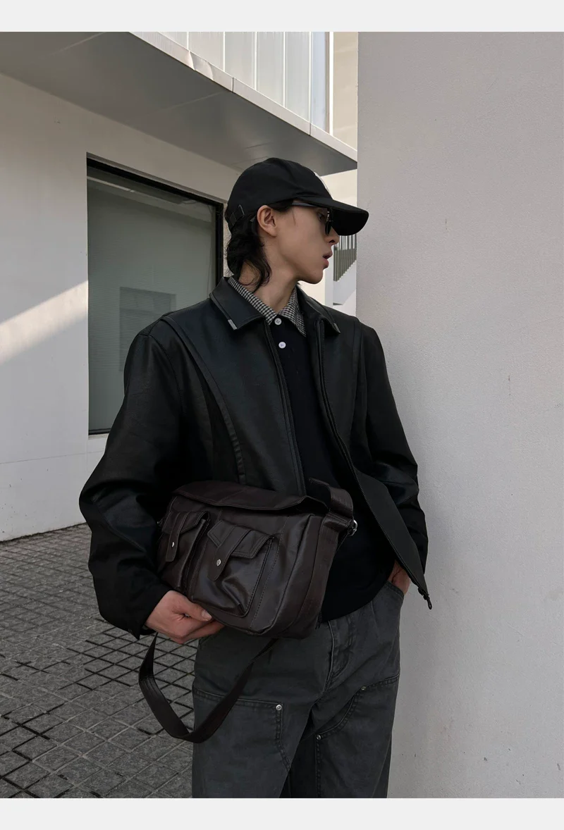 Leather Shoulder Messenger Bag - Image 7