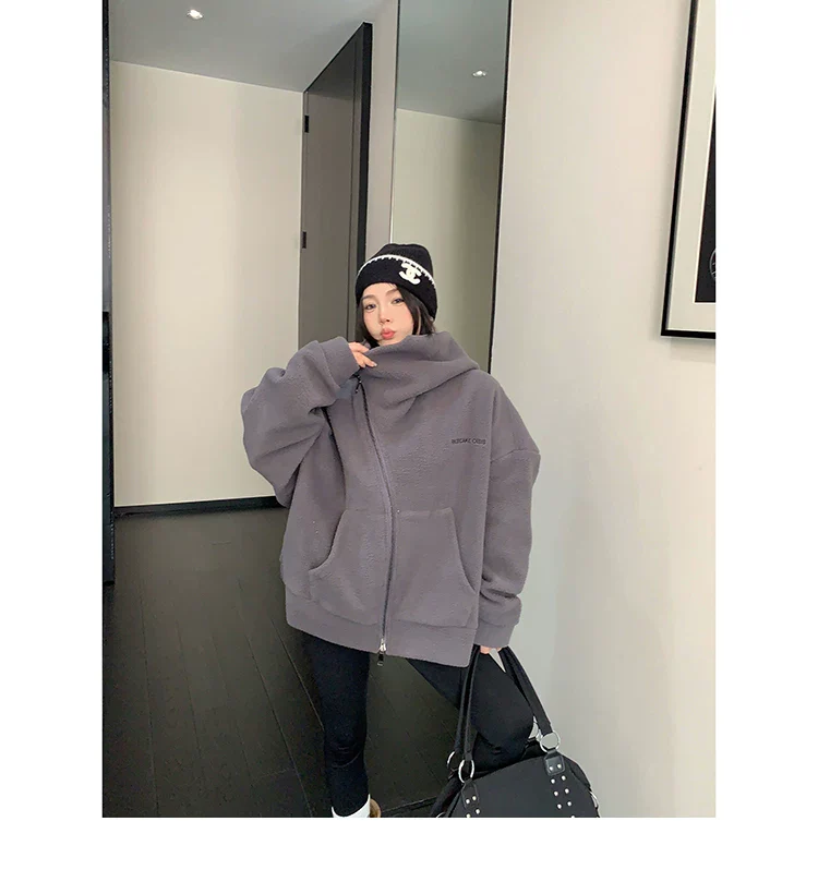 Fleece Oversized Hooded Zip Jacket - Image 4
