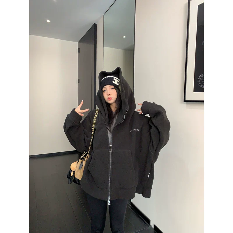 Fleece Oversized Hooded Zip Jacket - Image 6