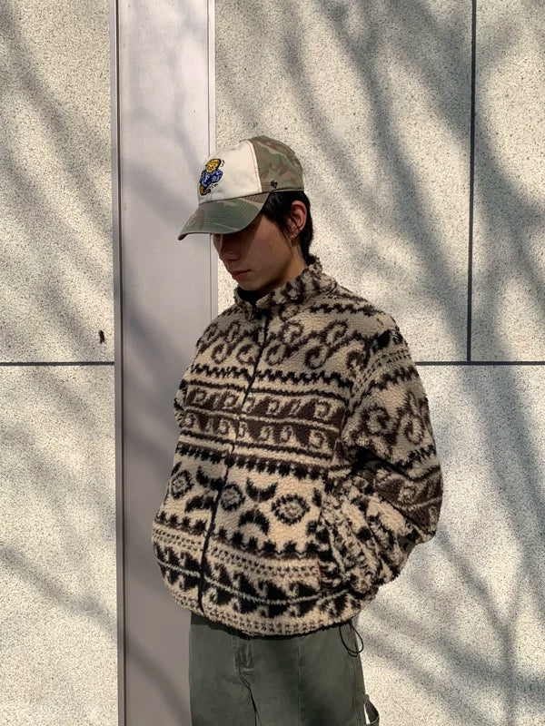 Retro Pattern Fleece Zip Jacket