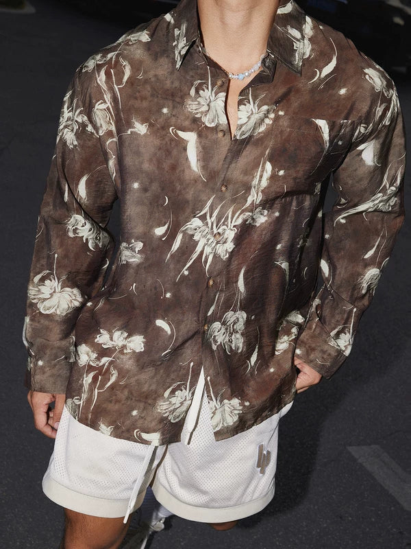 Retro Floral Print Long Sleeve Shirt - Image 2