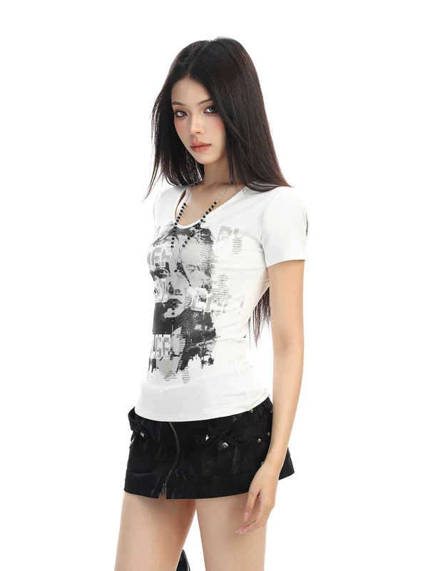 Retro Graphic Print Slim Fit T-Shirt - Image 4