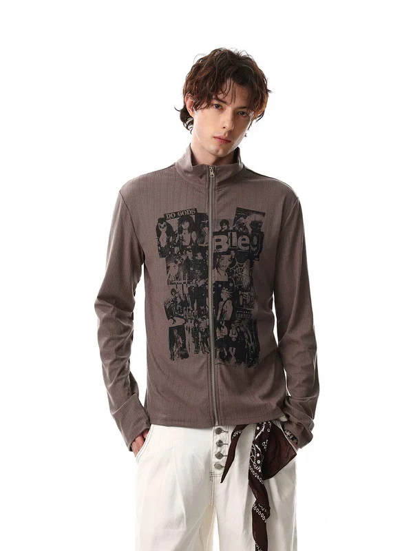 Graphic Stand Collar Zip Pullover