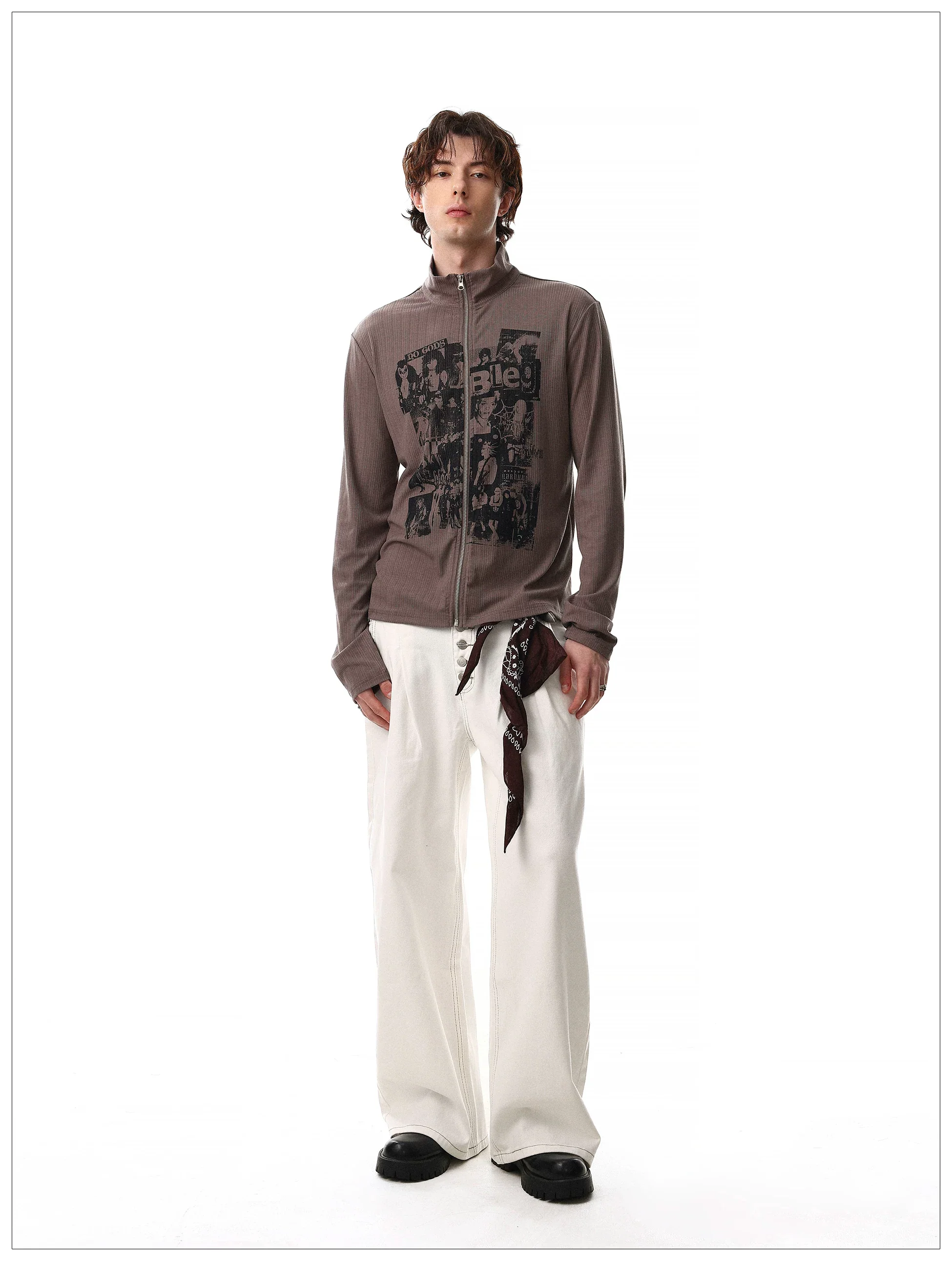 Graphic Stand Collar Zip Pullover - Image 11