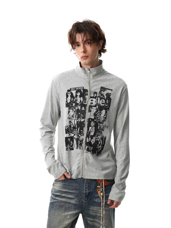 Graphic Stand Collar Zip Pullover - Image 2