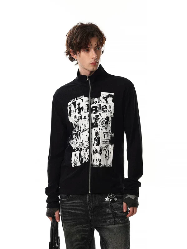 Graphic Stand Collar Zip Pullover - Image 3