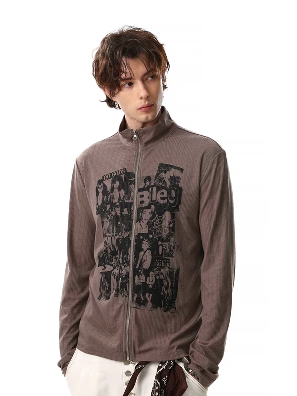Graphic Stand Collar Zip Pullover - Image 4