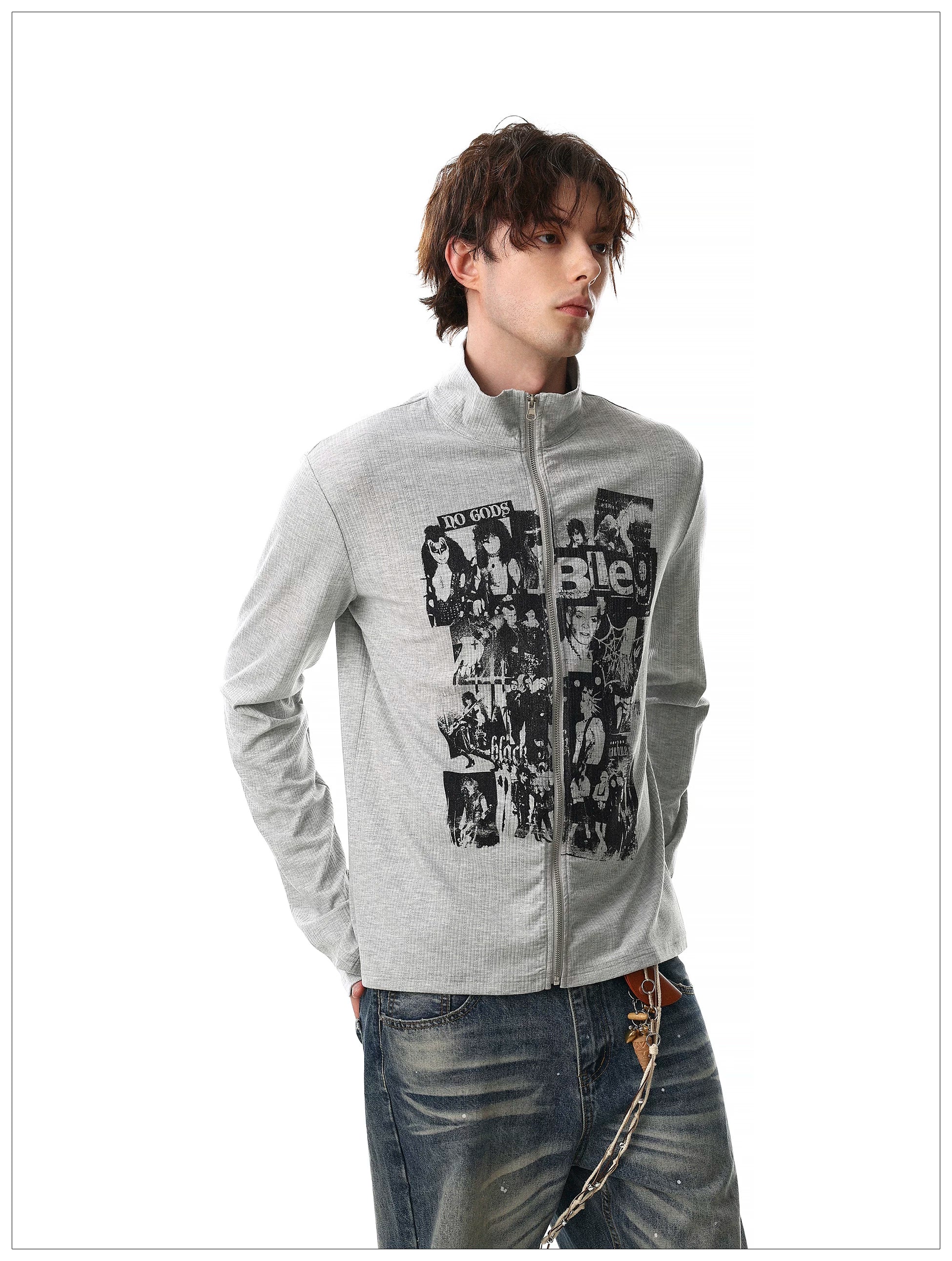 Graphic Stand Collar Zip Pullover - Image 5