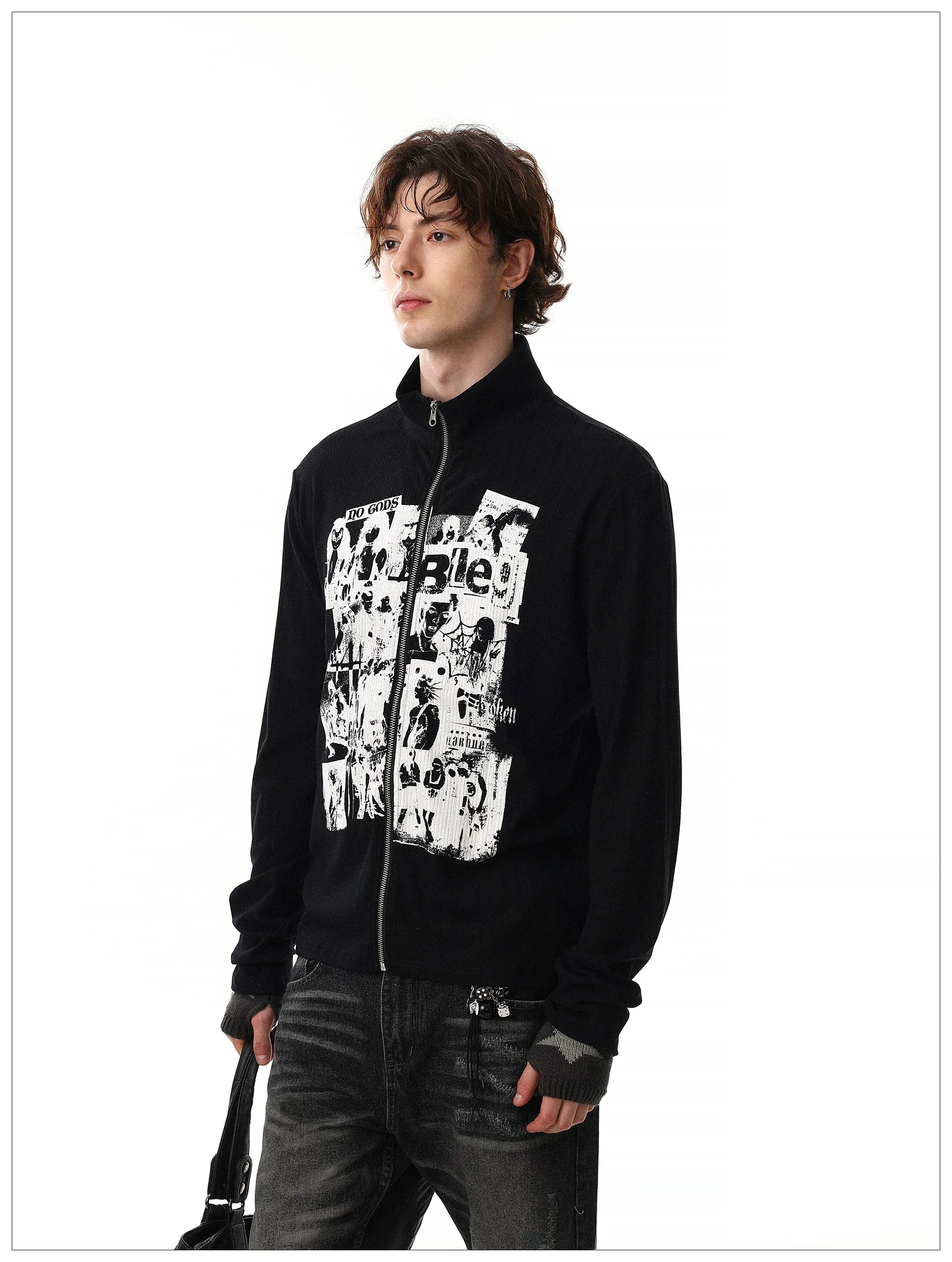 Graphic Stand Collar Zip Pullover - Image 6