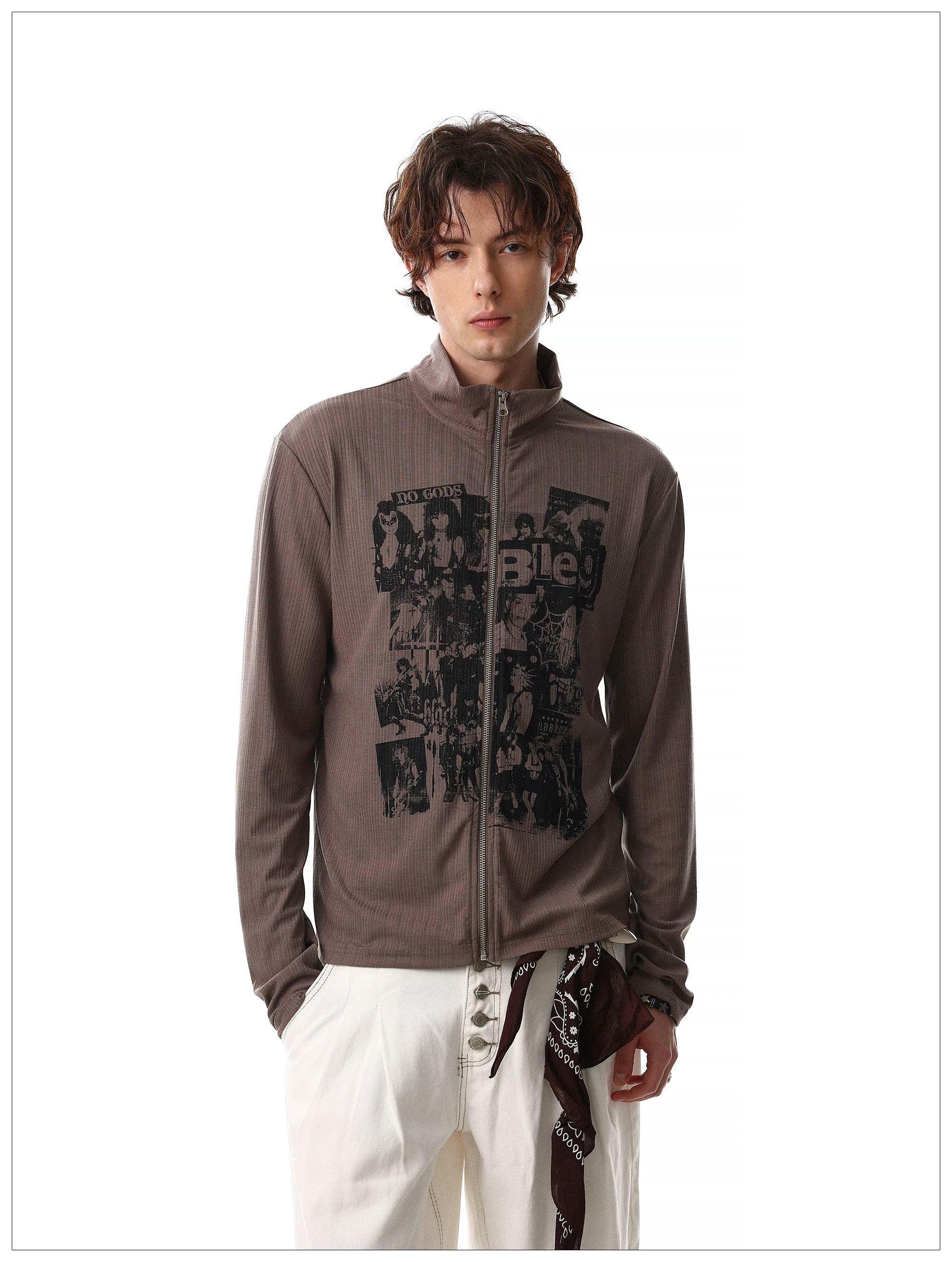 Graphic Stand Collar Zip Pullover - Image 7