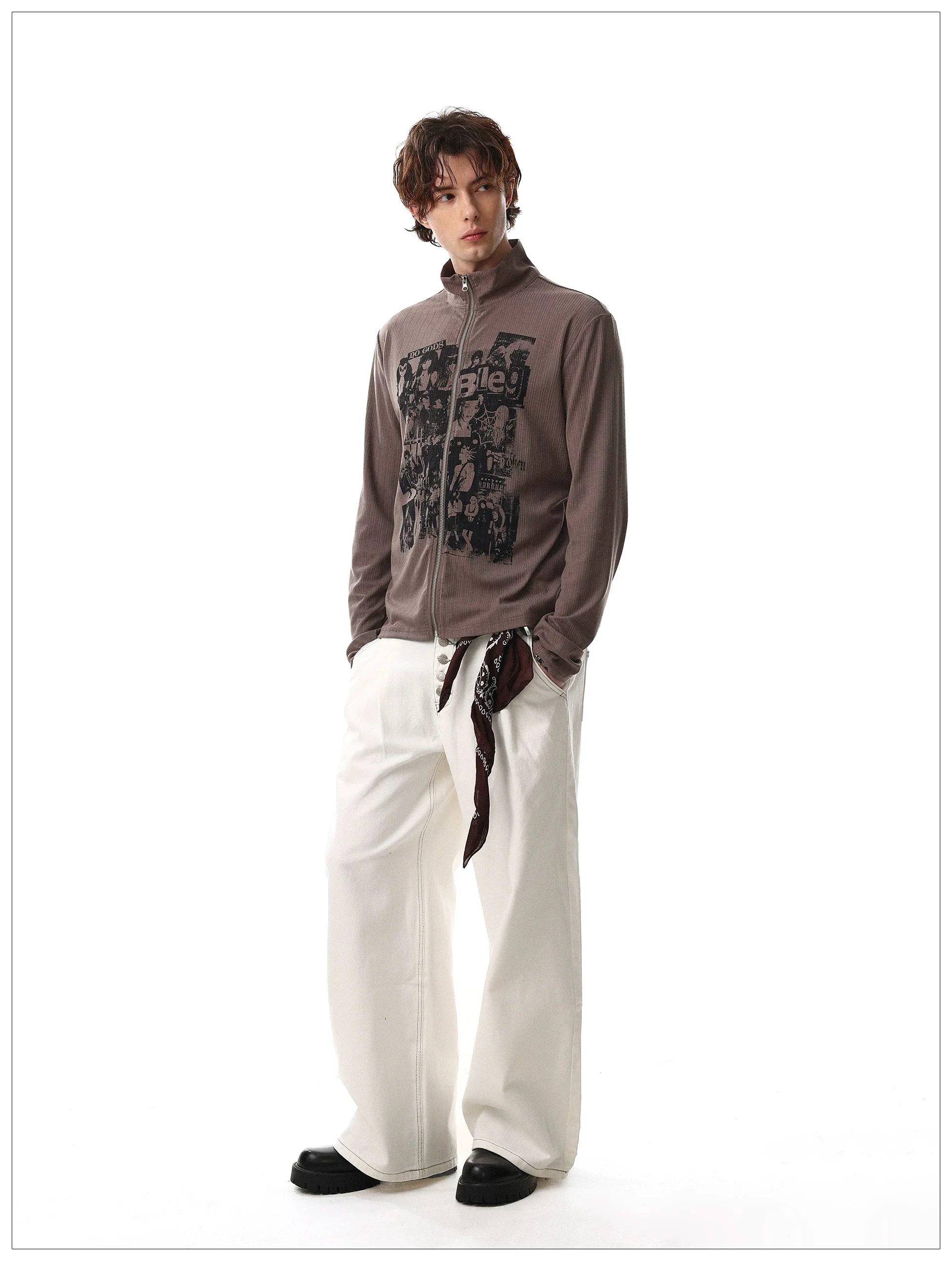 Graphic Stand Collar Zip Pullover - Image 9